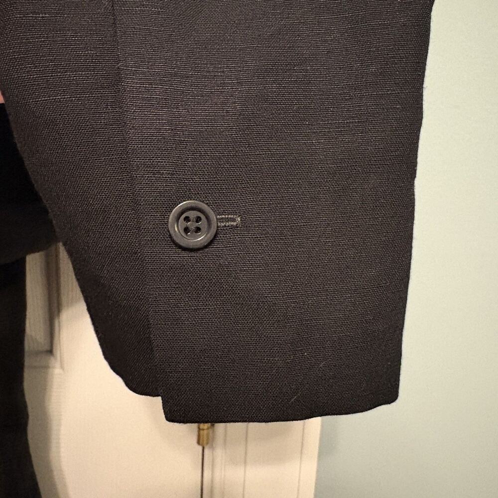 VTG 90s Harve Benard Long Blazer Womens 6 Black Linen Blend Coat Minimalist Prep - Picture 7 of 11